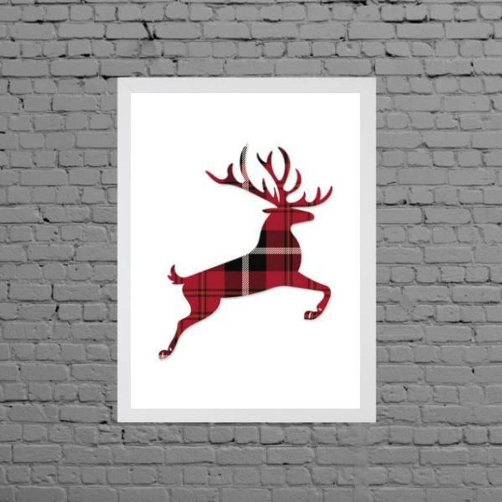 Quadro Decorativo Veado De Natal 45X34cm Moldura Branca