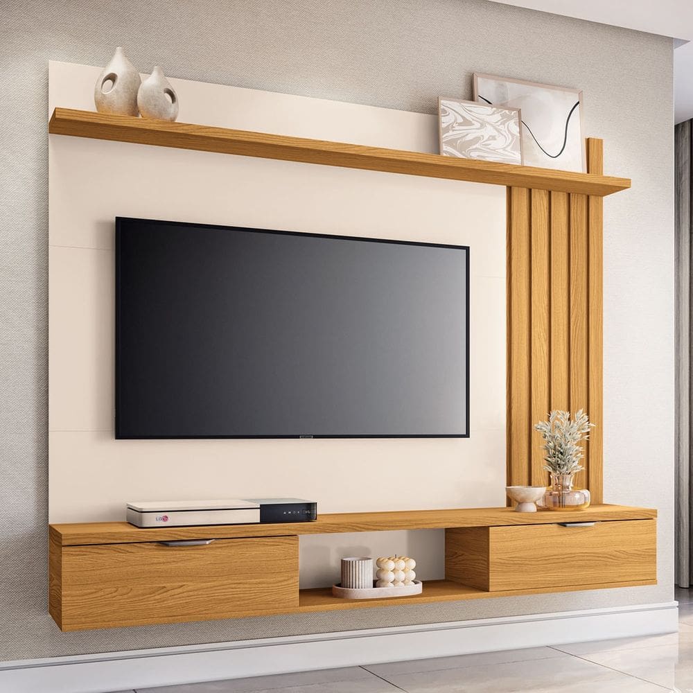 Painel TV 55 Pol 160cm Bancada Suspensa Lets Cinamomo/Off - HB Móveis
