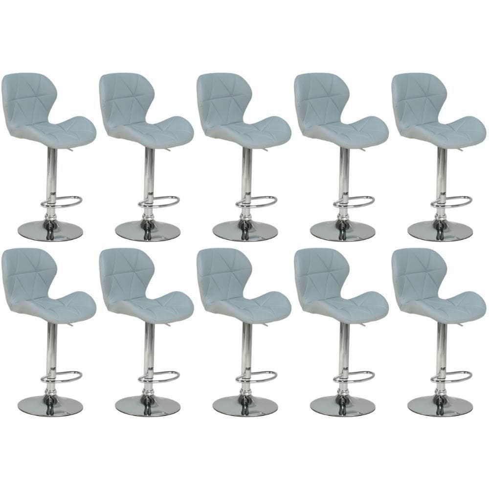 Kit 10 Banquetas Slim Estofada Giratória Com Regulagem De Altura - Cinza