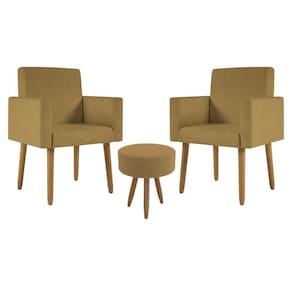 Kit 2 Poltronas Decorativa Sala Nina Com Puff Balaqui Decor Capuccino