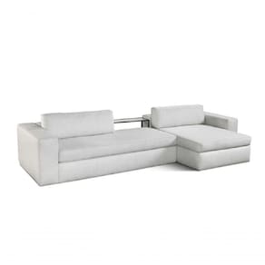 Sofa 03 E 04 Lugares 3,15mt Com Chaise Tecido Cinza Estofado Ereganto