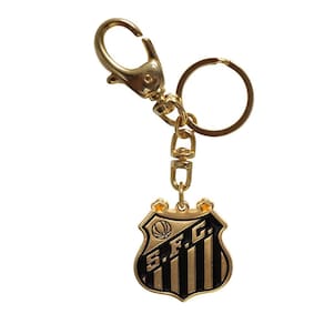 Chaveiro Santos Peixe Brasão Metal Dourado Com Mosquetão Oficial