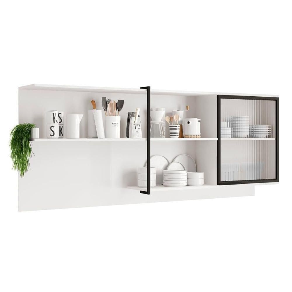 Armário Aéreo Cozinha Modulado Alpha 2504 Com 1 Porta Com Vidro Canelado 200cm Branco