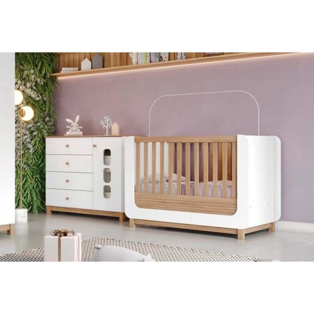 Quarto De Bebê Completo Aconchego 2 Peças (1 Berço + 1 Cômoda) Qi83 Branco-jequitiba - Henn