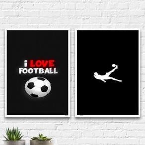 Kit 2 Quadros Decorativos Futebol 33X24Cm - Com Vidro Branca