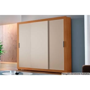 Guarda Roupa Solteiro 3 Portas De Correr E 4 Gavetas C- Pés Veneza Naturale-off White - Rufato