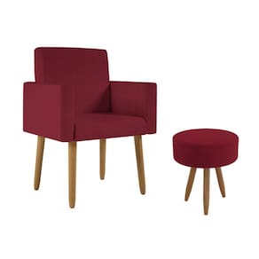 Poltrona Decorativa Com Puff Salão Recepção Balaqui Decor Marsala