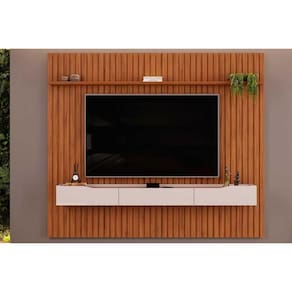 Home P- Tv Até 85 Pol Pratic Ripado C- 3 Gavetas 250x240cm Freijó-off White - Dj Móveis