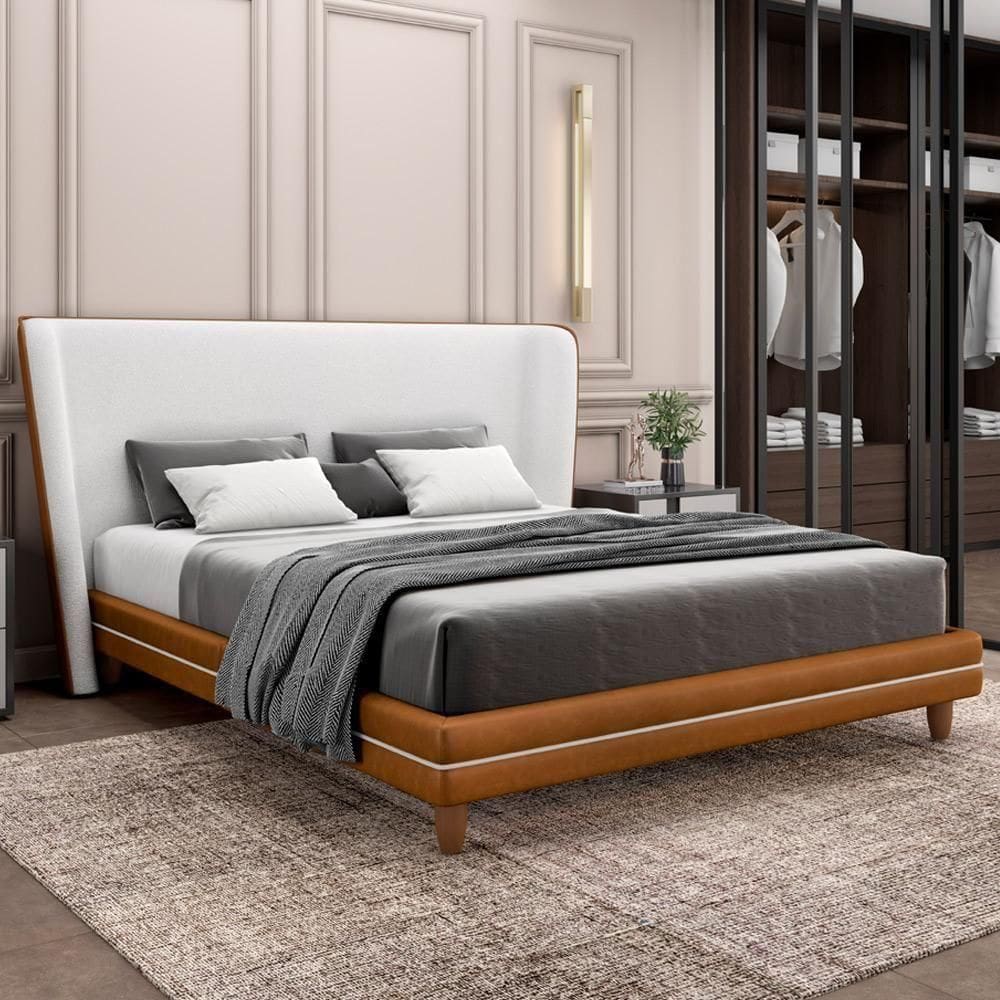 Cabeceira Cama Box King 195cm Nilo P05 Couríssimo Whisky Bouclê Cru - Lyam Decor