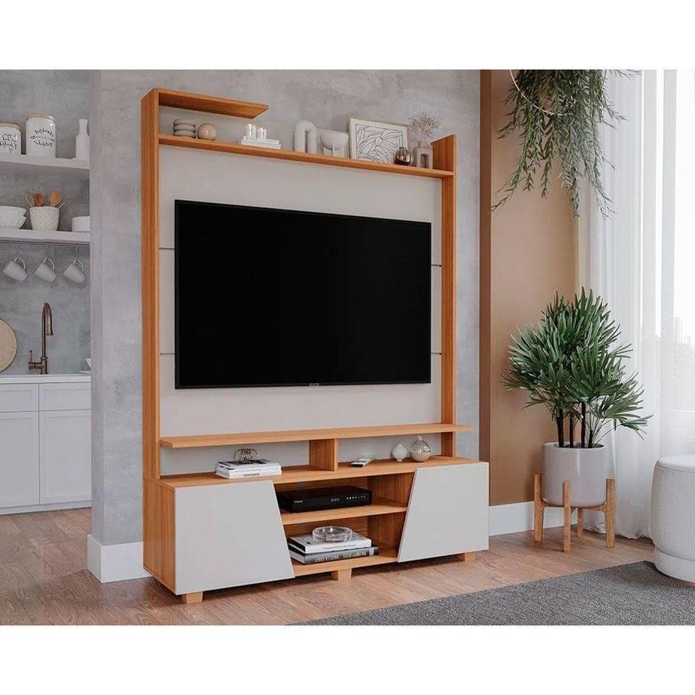 Painel Home P- Tv Até 55 Pol Master C- 2 Prateleiras E Pés 135x183cm Off White-nature - Permóbili