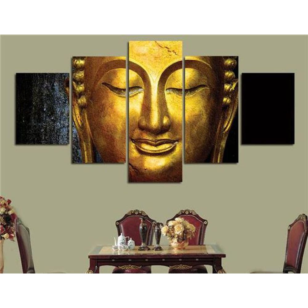 Quadros Decorativos Mosaico Para Sala Budha Dourado Religiao