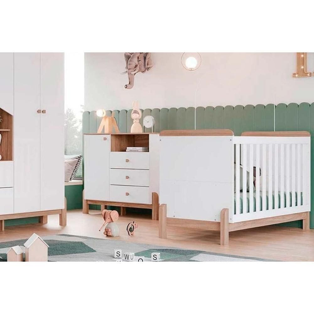 Quarto De Bebê Completo Ternura 2 Peças (1 Cômoda + 1 Berço) Qi92 Branco-jequitiba - Henn