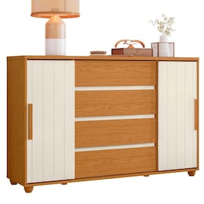 Cômoda Sapateira Grande 4 Gavetas 2 Portas  Evidência Cinamomo Off White