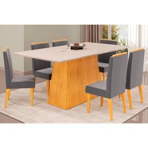 Cozinha Completa Dulce Tampo Madeirado Com Vidro Reto 180x90cm E 6 Cadeiras Lia Cedro Off White Suede Lunar