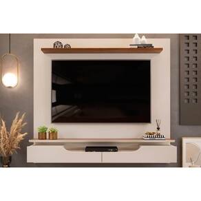 Painel Quarto P- Tv Até 60 Pol Levi C- Prateleiras 160x146cm Off White-freijó - Dj Móveis