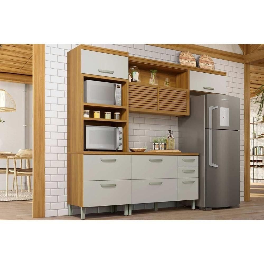 Cozinha Completa 3 Peças Princesa 1 Aéreo Balcão 1 Paneleiro C6p62 Freijó Off White