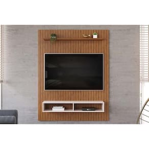 Painel Quarto P- Tv Até 55 Pol Aston Ripado C- 1 Prateleira E 2 Nichos 134x168cm Freijó-off White - Dj Móveis