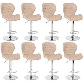 Kit 08 Banquetas Slim Estofada Giratória Com Regulagem De Altura - Nude