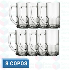 Jogo 8 Canecas Vidro Resistente 320ML Vitamina Smoothies