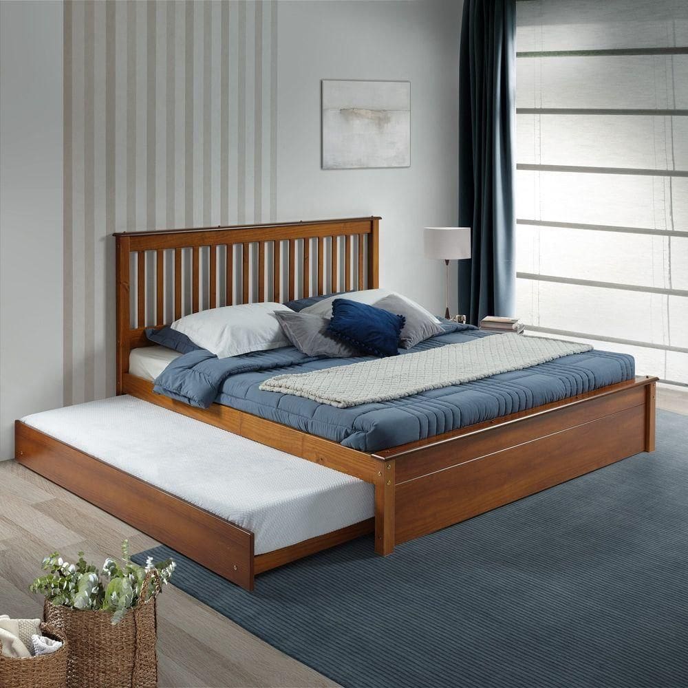 Conjunto Cama Queen Com Cama Auxiliar Em Madeira Maciça Mv Mel