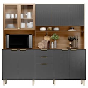 Kit Cozinha Compacta 10 Portas 2 Gavetas Ruby Amêndola Grafito