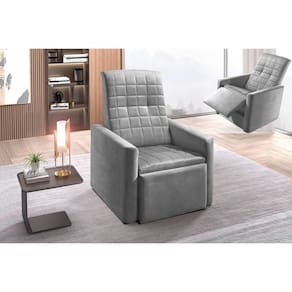 Poltrona De Amamentação Sala Reclinável Do Papai Top Suede Cinza - Paropas
