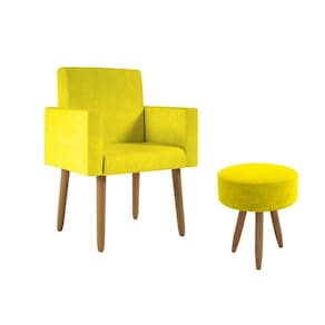 Poltrona Decorativa Cadeira Recepção Com Puff Balaqui Decor Amarelo
