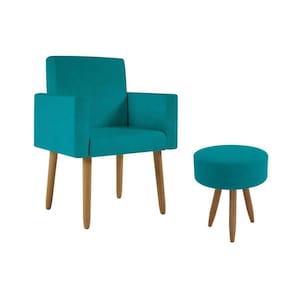 Poltrona Decorativa Cadeira Sala Com Puff Balaqui Decor Azul Turquesa