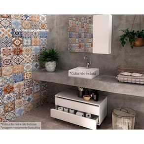 Conjunto De Banheiro Balcão C- Rodizios Bn3603 S- Cuba 80cm E Armário C- Espelho Bn3602 Branco - Tecno Mobili
