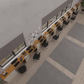 Conjunto De Escritório Smart 8 Livreiro 2 Buffet E 9 Mesas 90cm - Off White E Cedro Off White E Cedro