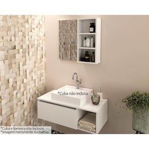 Conjunto De Banheiro Balcão Suspenso Bn3601 S- Cuba 80cm E Armário C- Espelho Bn3609 Branco - Tecno Mobili
