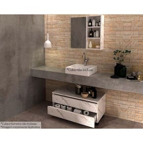 Conjunto De Banheiro Balcão C- Rodizios Bn3603 S- Cuba 80cm E Armário C- Espelho Bn3609 Mármore Branco - Tecno Mobili