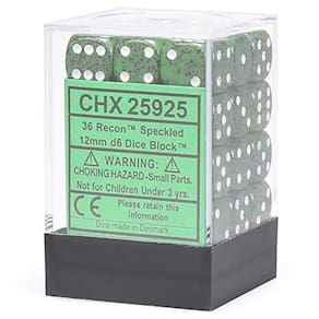 Conjunto de dados Chessex D&D 12 mm Speckled Recon Plastic 36 Dice