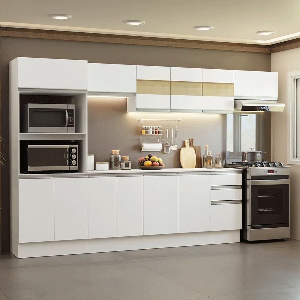 Armário De Cozinha Completa 100% MDF 310 Cm Smart 02 Branco