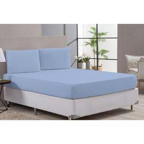 Lençol Macio Elástico Percal Azul Casal King 3 Peças