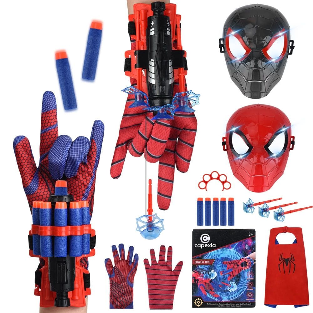 Conjunto de brinquedos Spider Web Shooter com luvas e capa do Homem-Aranha para crianças