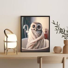 Quadro Decorativo Banheiro Corujinha 24X18Cm - Com Vidro