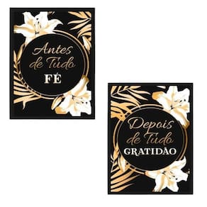 Quadro Decorativo Fé Gratidão Preto/Dourado 24X18Cm 2 Peças