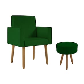 Poltrona Decorativa Cadeira Sala Com Puff Balaqui Decor Verde