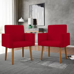 Kit 02 Cadeiras Poltronas Decorativas Com Puff Salão Balaqui Decor Vermelho