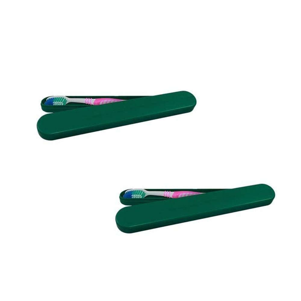 Kit 2 Porta Escova Dental Verde Plástico