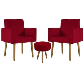 Kit 2 Poltronas Cadeira Recepção Nina Com Puff Balaqui Decor Vermelho