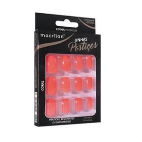 Kit 24 Unhas Posticas Medio Coral Macrilan Up316A
