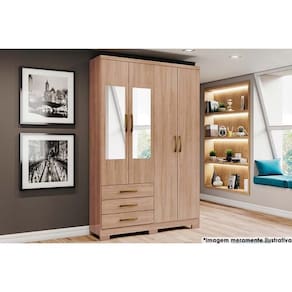 Guarda Roupa Casal 4 Portas (2 C- Espelho) E 3 Gavetas C- Pés Caju Da135 Jequitibá - Henn