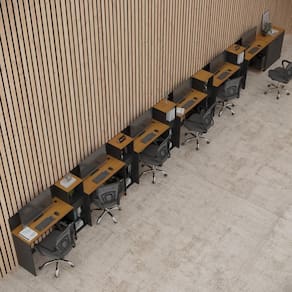 Conjunto De Escritório Smart 5 Livreiro 1 Buffet E 6 Mesas 90cm - Preto E Cedro Preto E Cedro