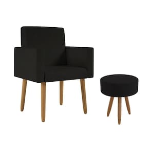 Poltrona Decorativa Cadeira Consultorio Com Puff - Balaqui Cor:preto Preto