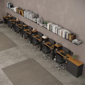 Conjunto De Escritório Smart 6 Livreiro 1 Buffet E 7 Mesas 90cm - Preto E Cedro Preto E Cedro