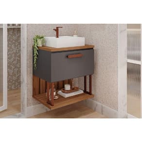Bancada De Banheiro Balcão Duna 1 Porta C- Cuba 60cm Titanium-freijo - Mgm