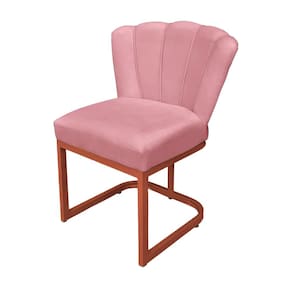 Cadeira Flor para Consultório Veludo Rosa Base Cobre - Vallisa Decor