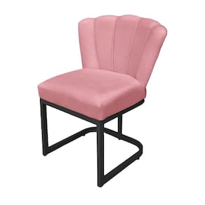 Cadeira de Escritório Pétala Veludo Rosa Base de Ferro Preta - Vallisa Decor